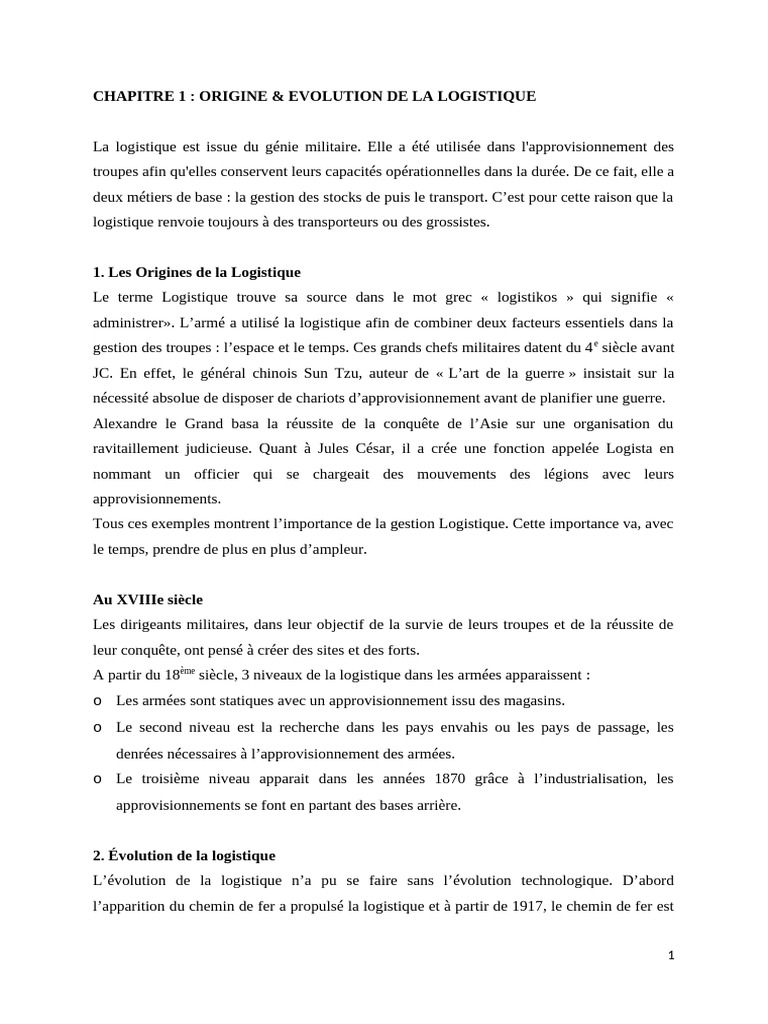 Origine et évolution de la logistique | PDF | Transport | Logistique