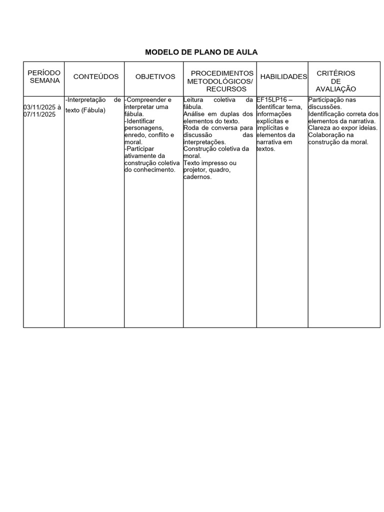 Modelo de Plano de Aula | PDF