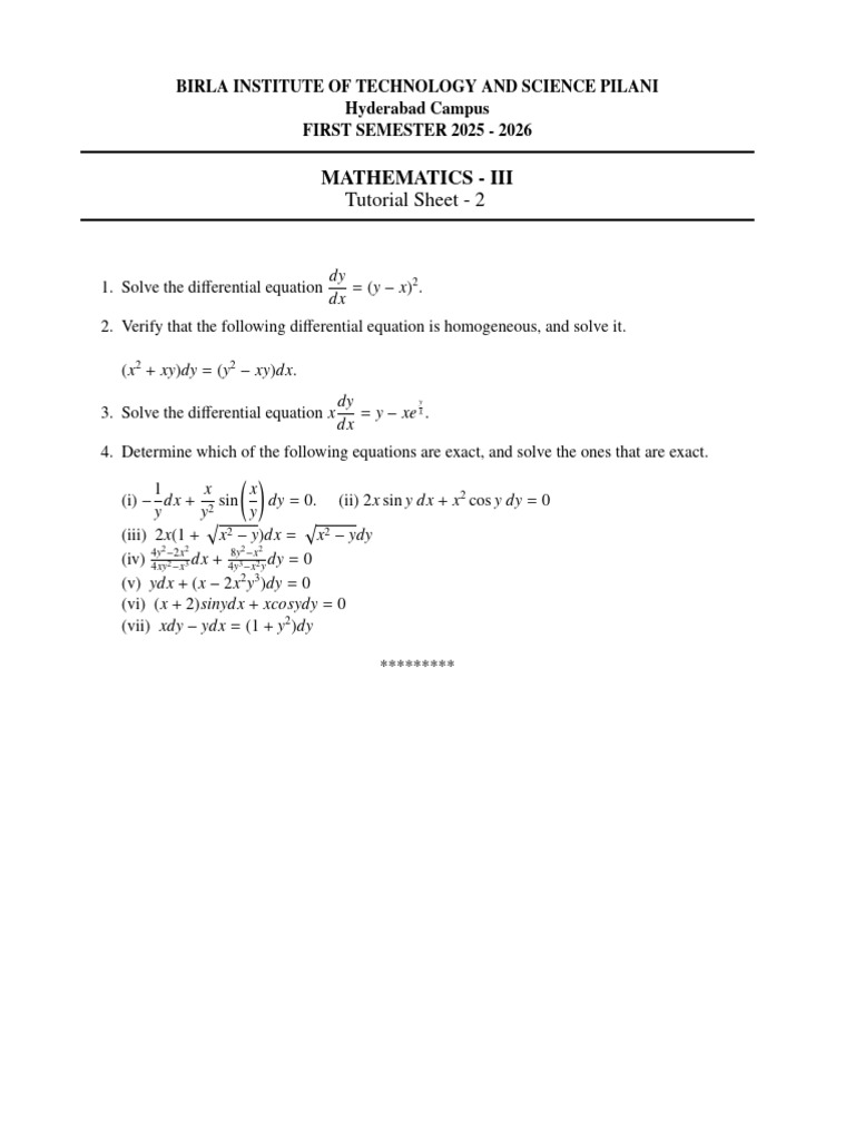 Math III Tutorial 2 | PDF