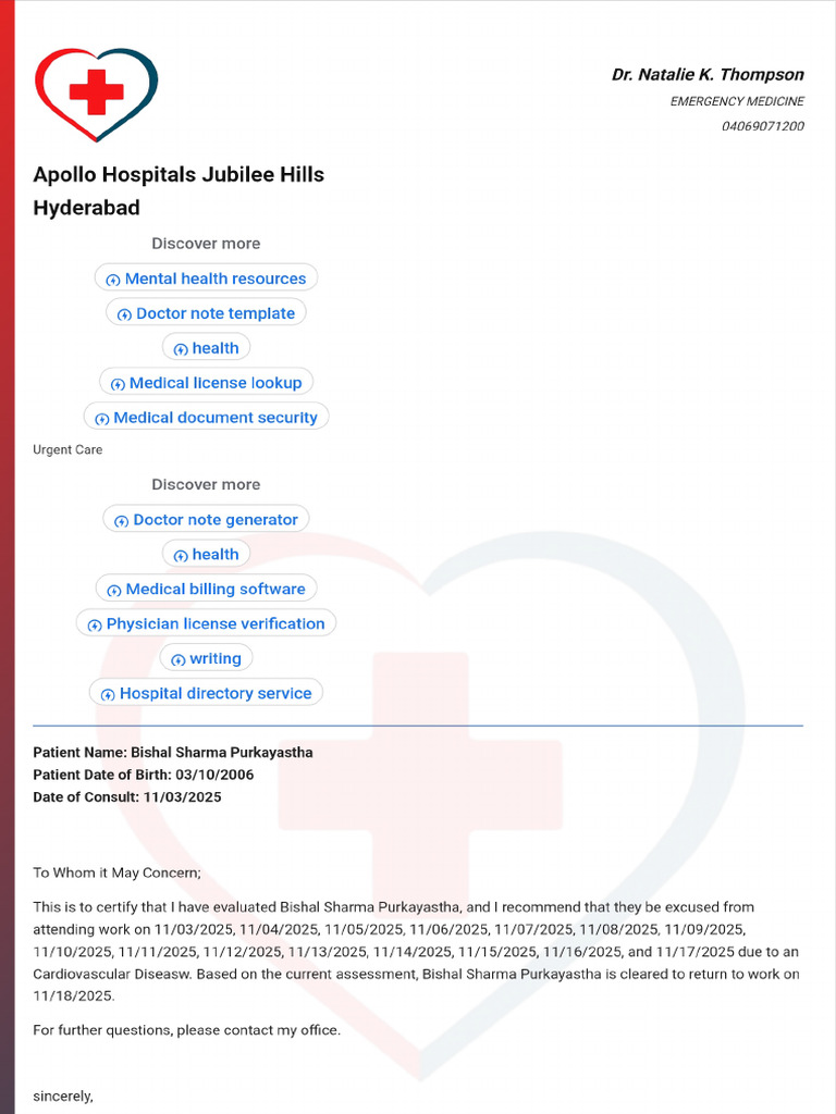 Doctor Note With Signature | PDF