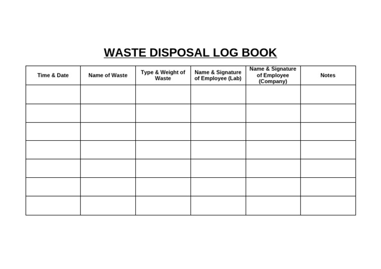Waste Disposal Log Book Template | PDF