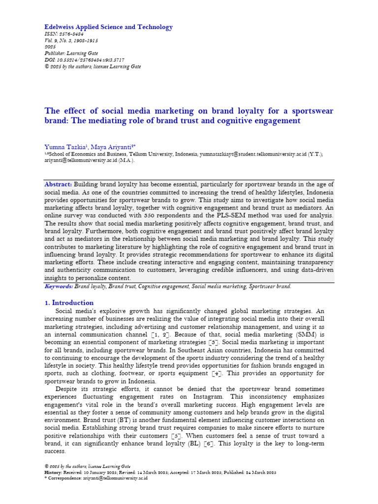 The Effect of Social Media Marketing On Brand Loyalty For A Sportswear ...