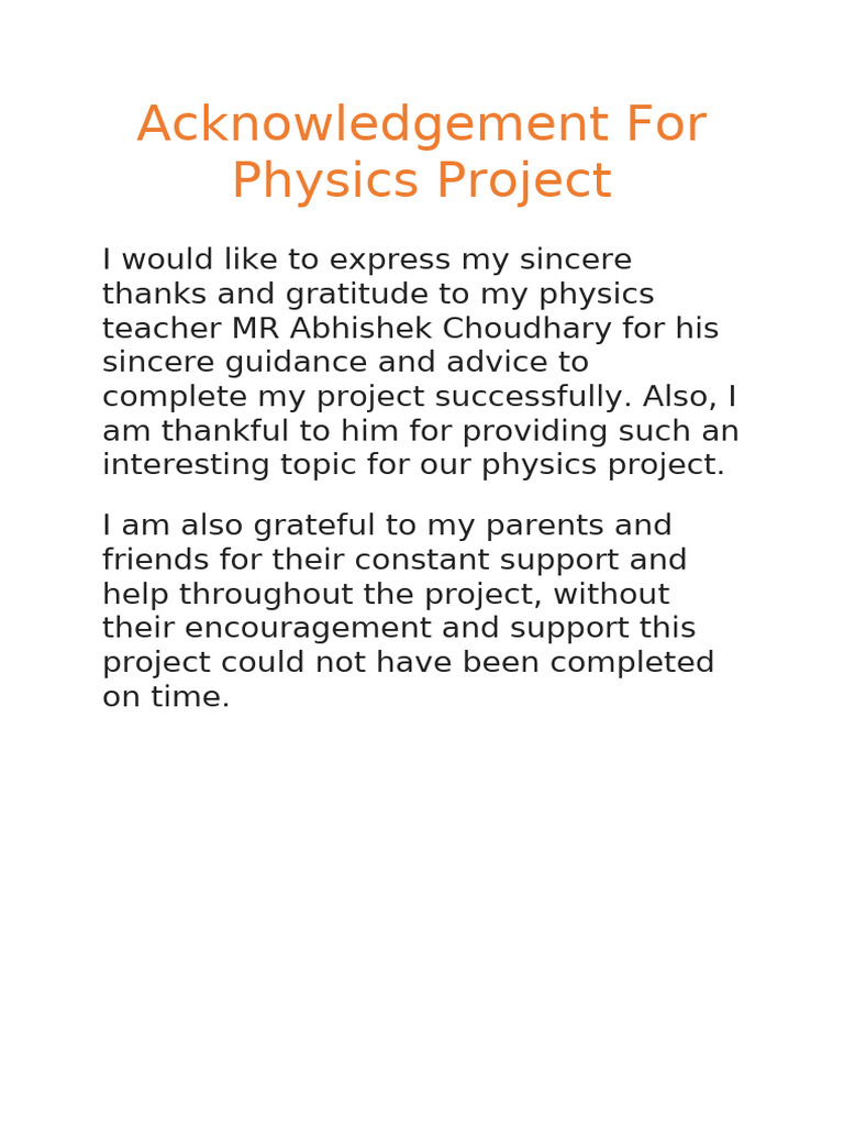 Acknowledgment for Physics Project | PDF