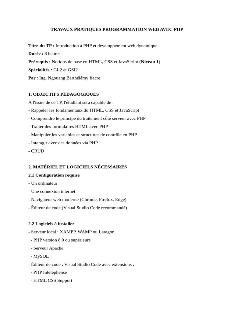 Fiche TP Web | PDF | PHP | Html