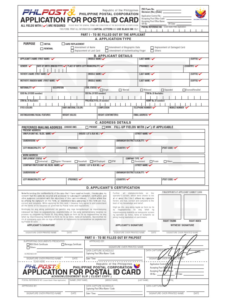 Postal ID Card Application Form | PDF | Travel Visa | Identity Document