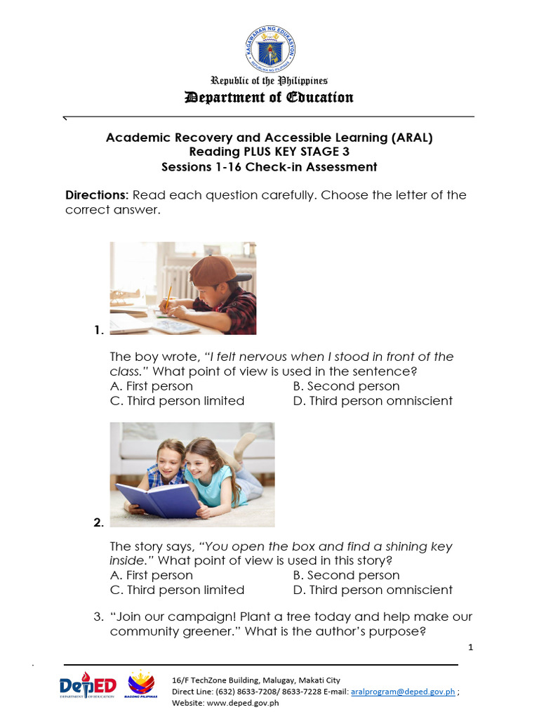 (FINAL) ARAL-Reading Plus KS 3 Check-In Assessment - Sessions 17-32 | PDF