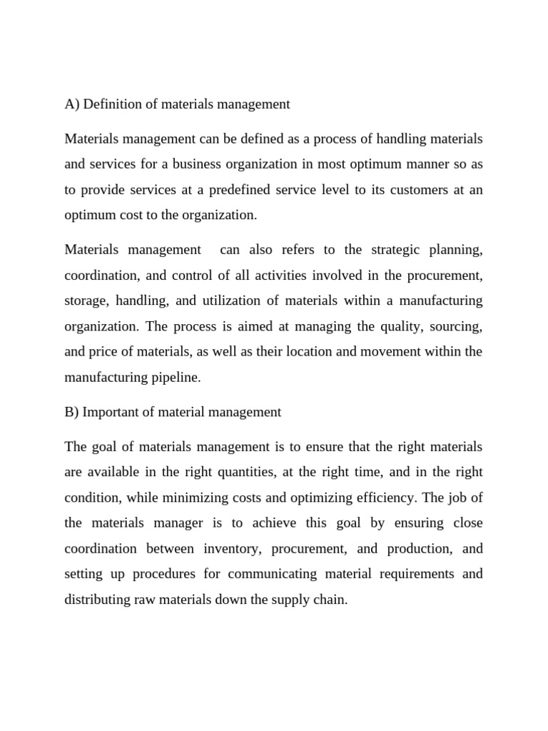Concept of Material Management | PDF | Supply Chain | Procurement