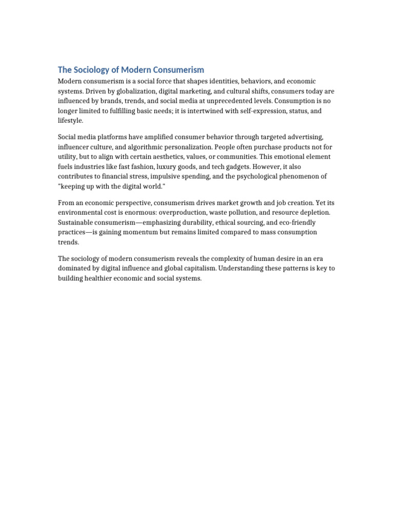The Sociology of Modern Consumerism | PDF