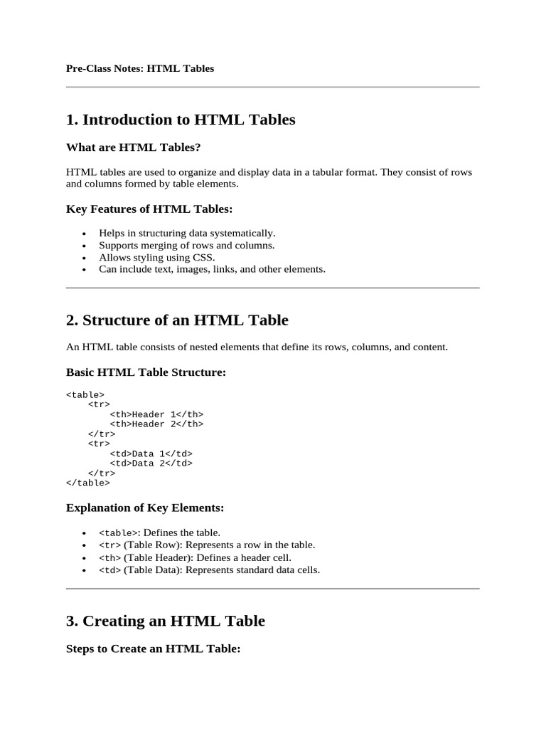 HTML Tables: Structure & Creation Guide | PDF | Html | Html Element