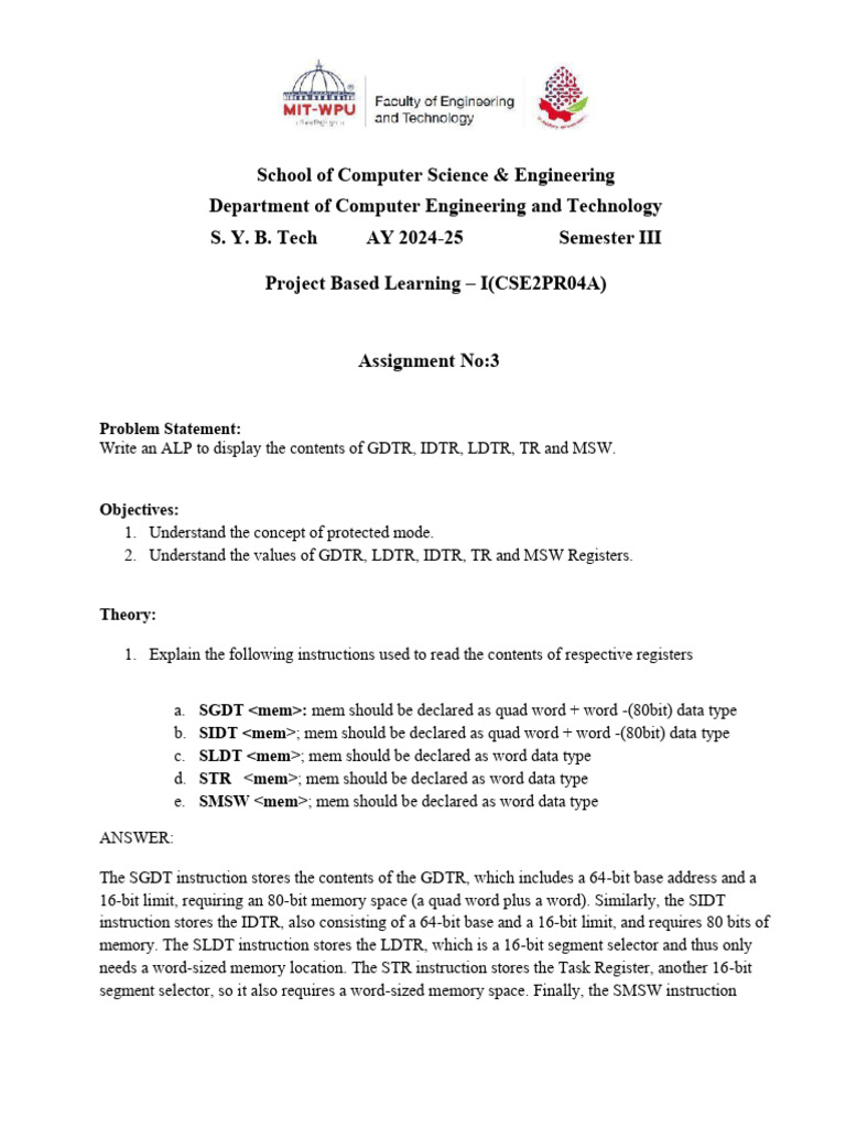 Assembly Program for System Registers | PDF | Computer Hardware ...