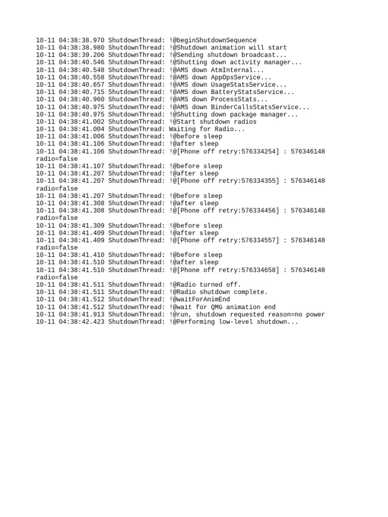 Device Shutdown Sequence Log | PDF