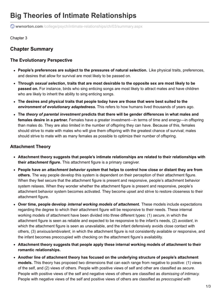 Key Theories of Intimate Relationships | PDF | Attachment Theory ...