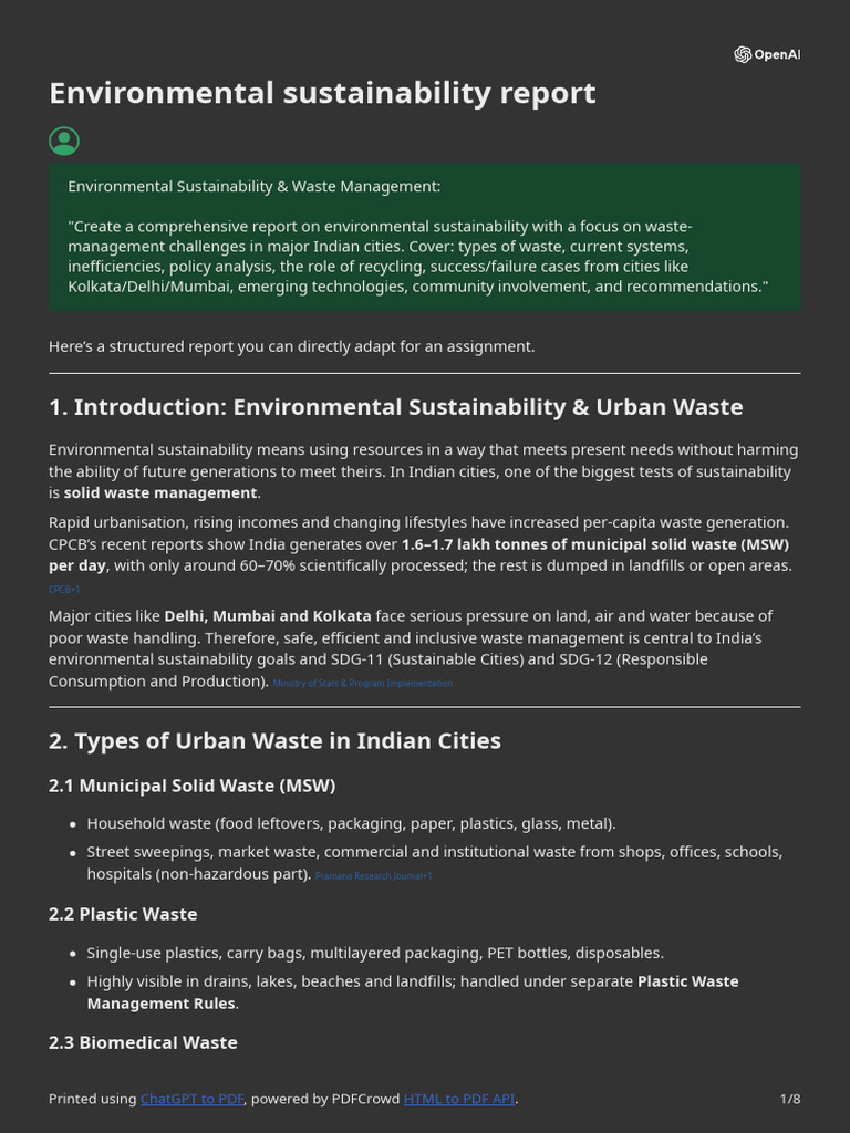 Indian Urban Waste Management Report | PDF | Waste | Waste Management