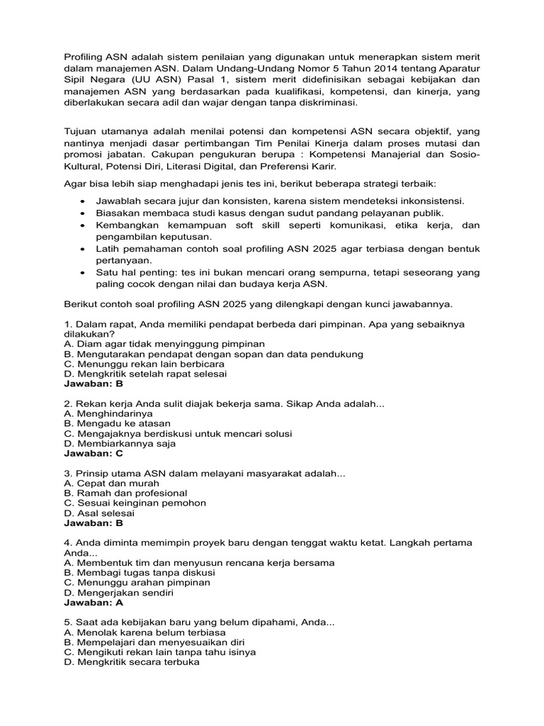 Kisi-Kisi Soal Profiling ASN | PDF