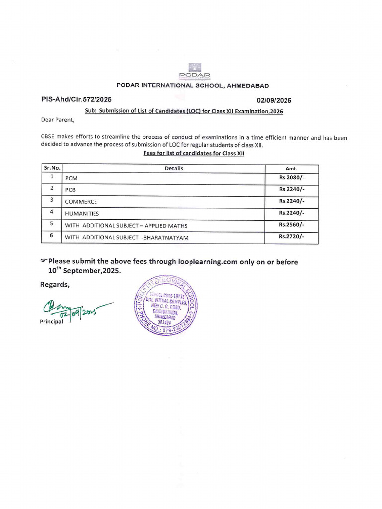 1756794536414.class 12 Loc-Fees Circular | PDF