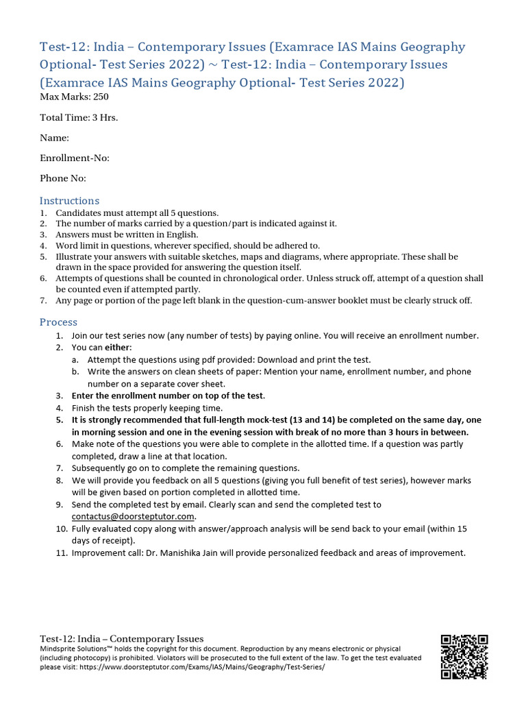 India Contemporary Issues Test Series | PDF | Copyright