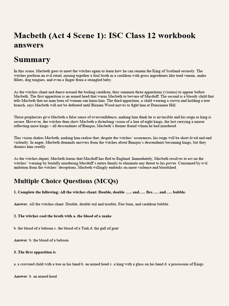 Macbeth Act 4 Scene 1 Summary & Analysis | PDF | Macbeth ...