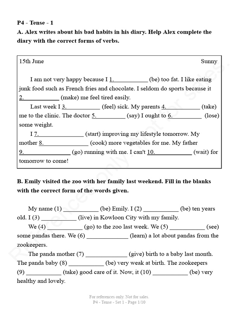 P4 - Tense Practice 1 | PDF