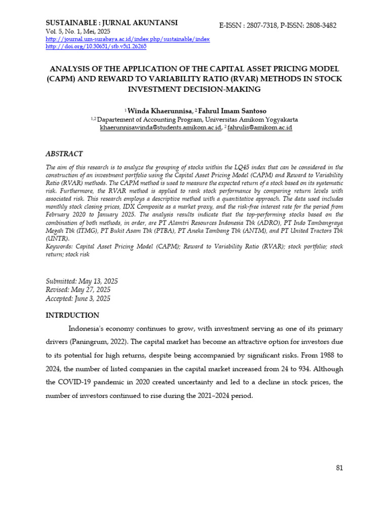 CAPM and RVAR in Stock Investment Analysis | PDF | Financial Risk ...