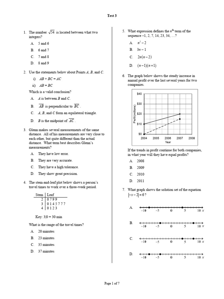 Math Test Questions and Solutions | PDF