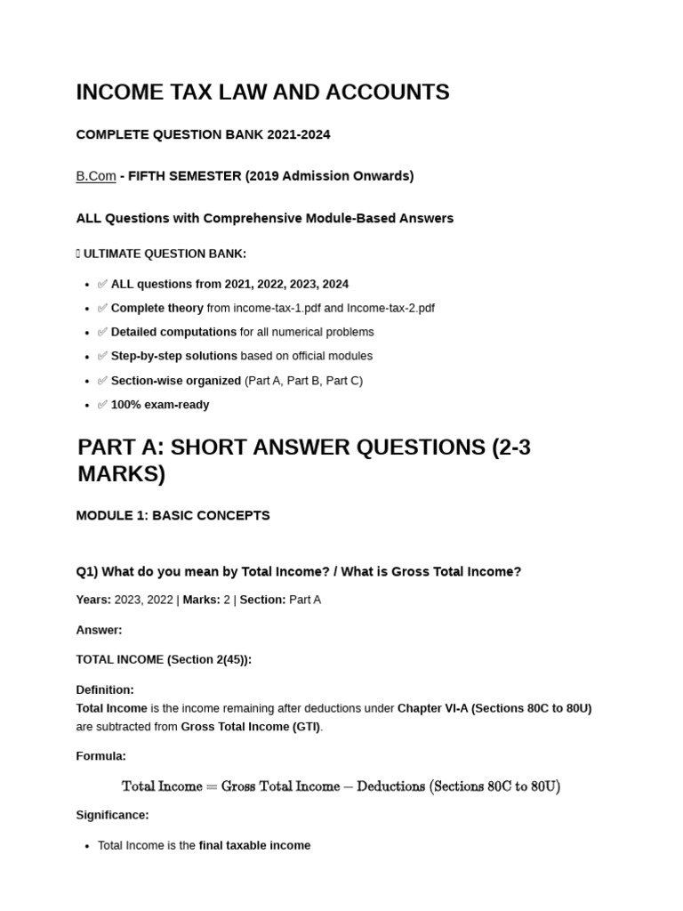 Income Tax Question Bank 2021-2024 | PDF | Cost Of Living | Capital ...
