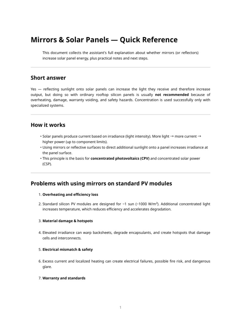 Mirrors and Solar Panels: Energy Boost Guide | PDF | Photovoltaics ...