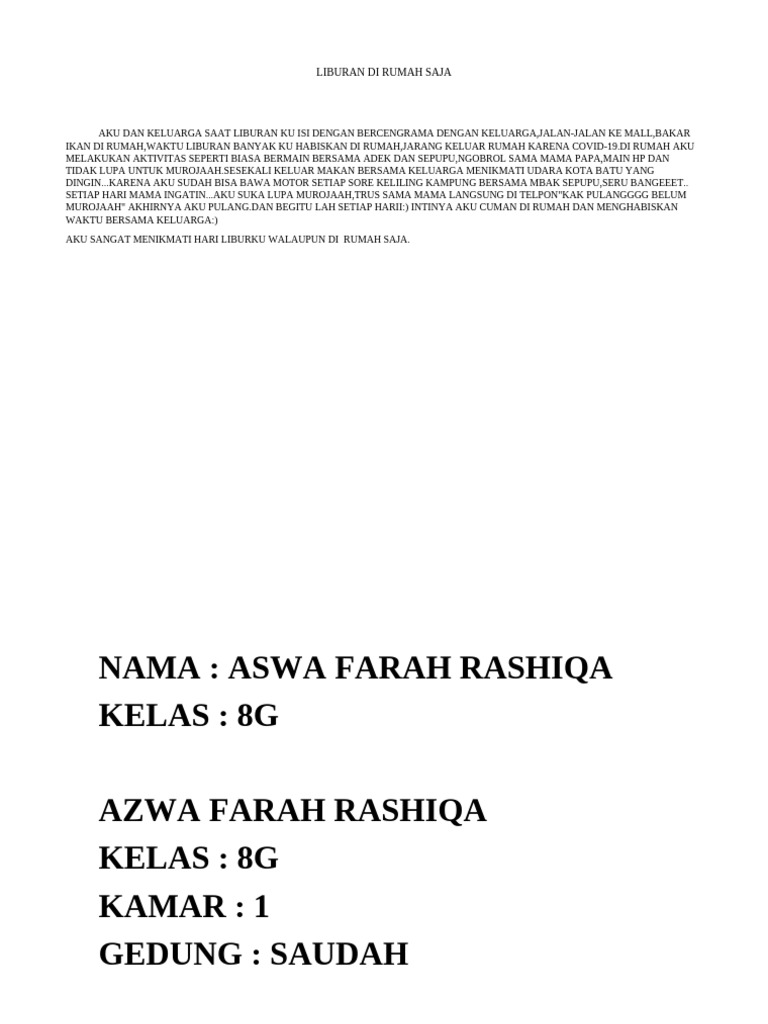 Liburan Di Rumah Saja | PDF