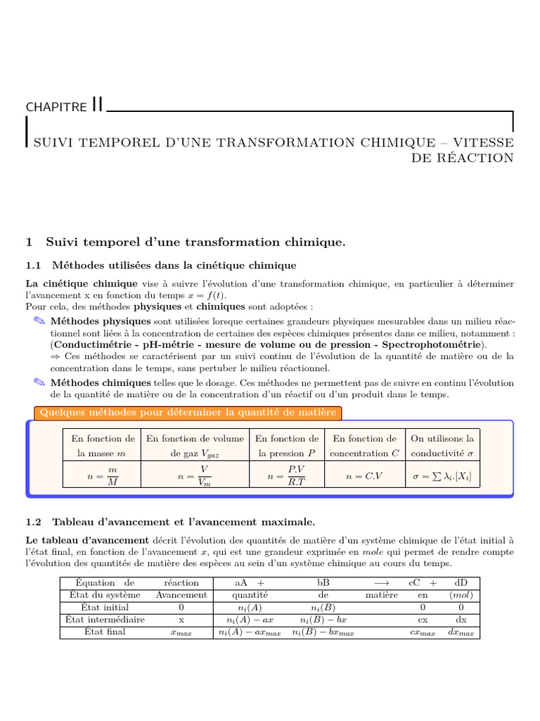 Suivi temporel en cinétique chimique | PDF | Cinétique chimique | Chimie