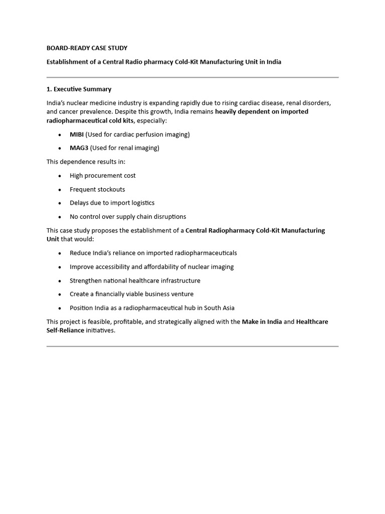 Central Radiopharmacy Cold-Kit Unit in India | PDF