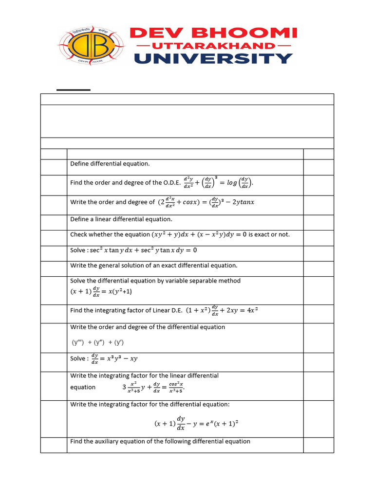 DENM Unit 1 QB | PDF | Ordinary Differential Equation | Equations
