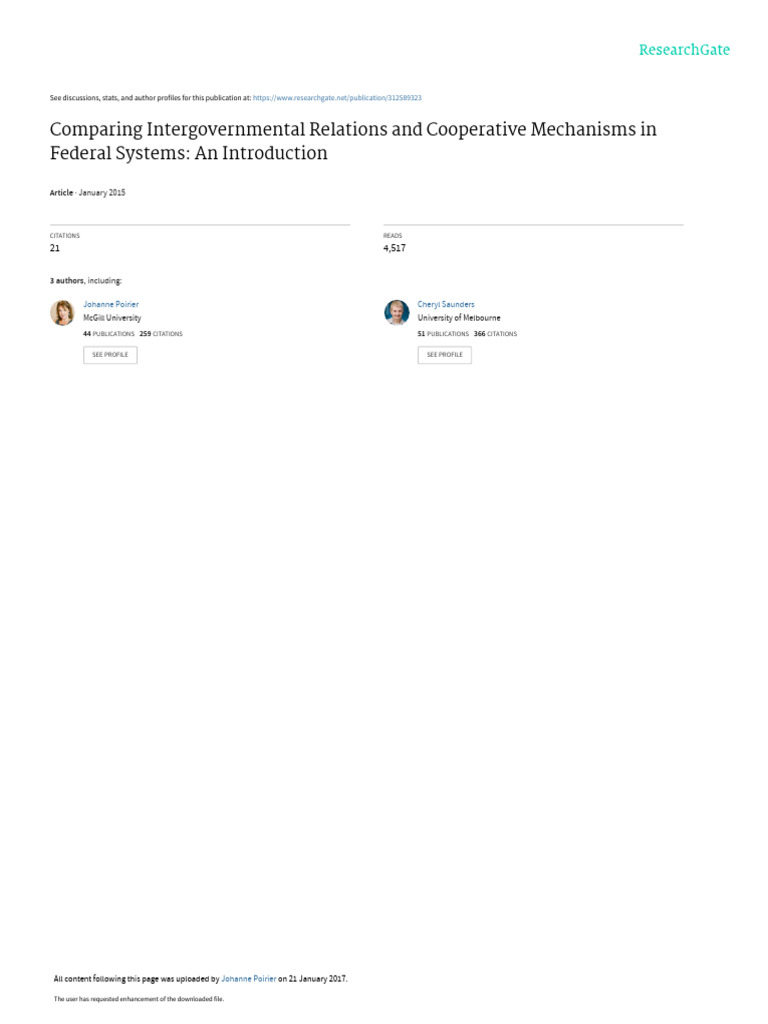Intergovernmental Relations in Federal Systems | PDF | Federalism ...