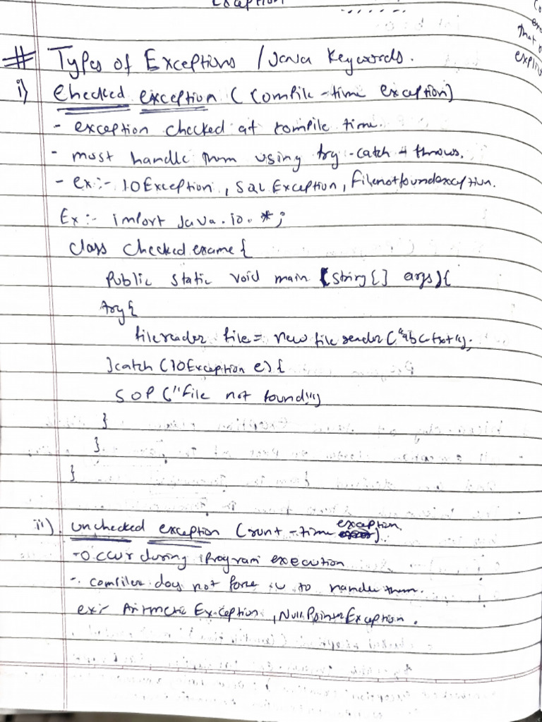 Classify The Types of Exceptions and Its Java Exception Keywords With ...
