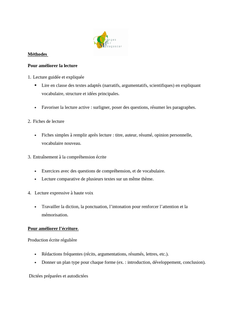 Méthodes pour améliorer lecture et écriture | PDF | Apprentissage ...