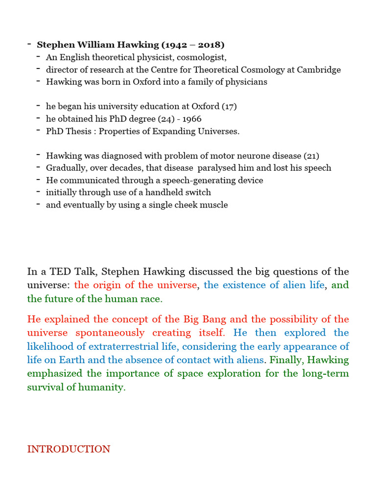 Hawking on Universe Origins and Life | PDF | Extraterrestrial Life ...