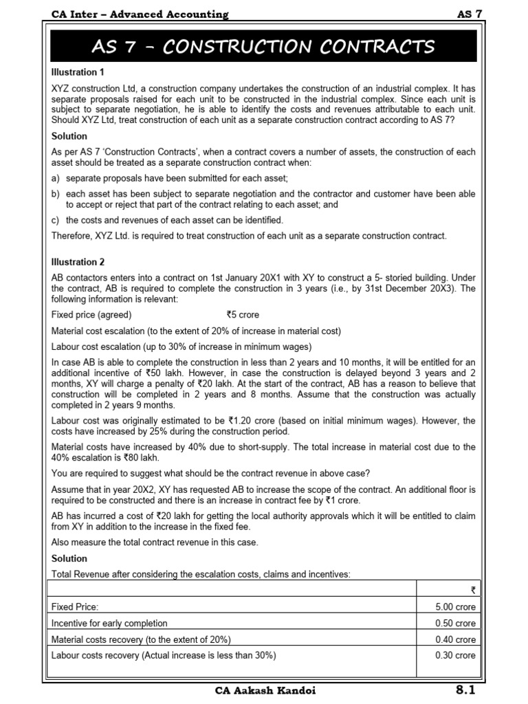 As 7 - Construction Contracts: Illustration 1 | PDF | Income Statement ...