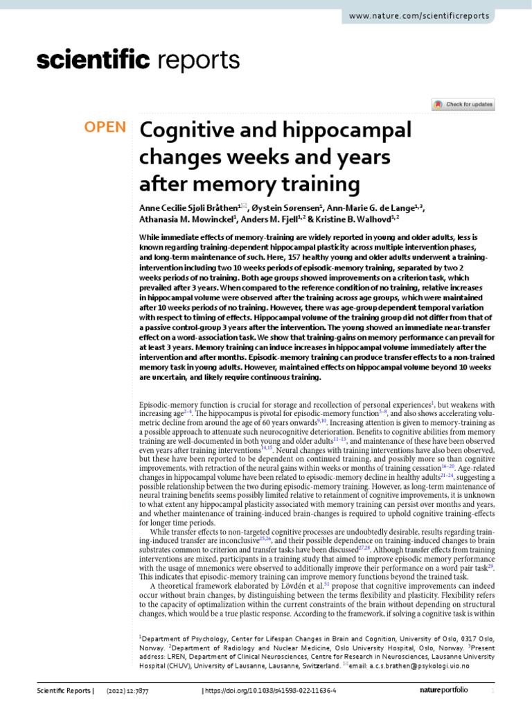 Long-Term Effects of Memory Training | PDF | Memory | Hippocampus