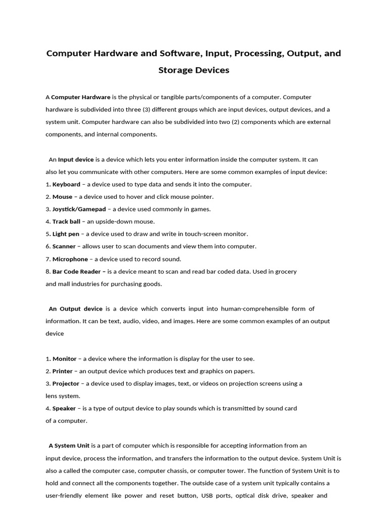 Computer Hardware: Input, Output, Storage | PDF | Computer Data Storage ...