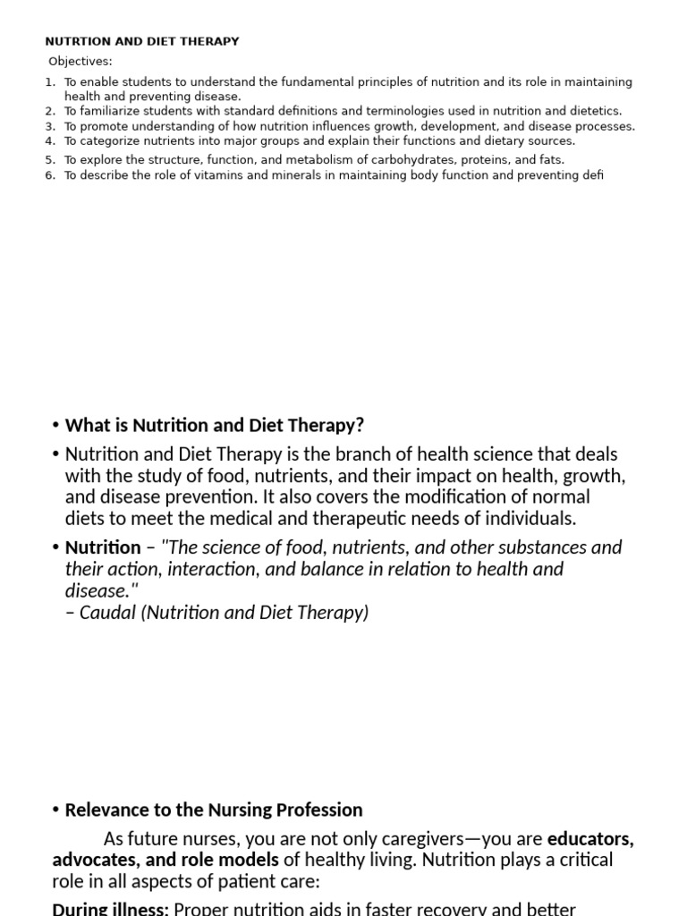 Nutrition and Diet Therapy Lect | PDF | Carbohydrates | Nutrition