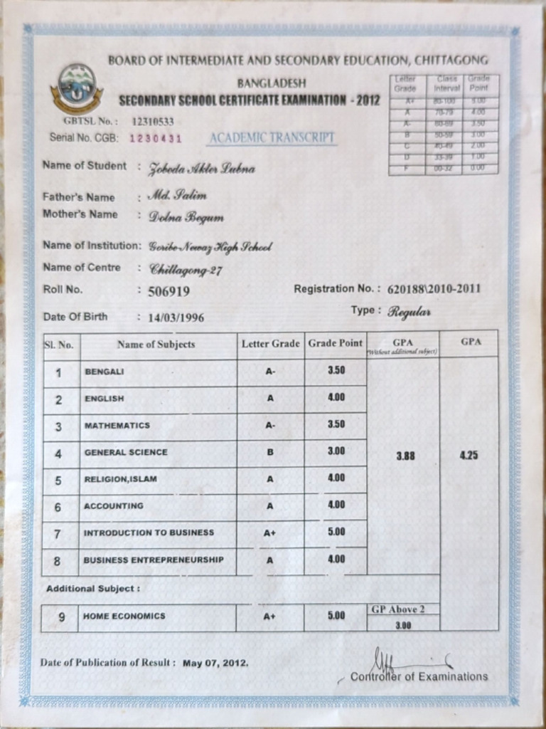 Secondary School Transcript | PDF