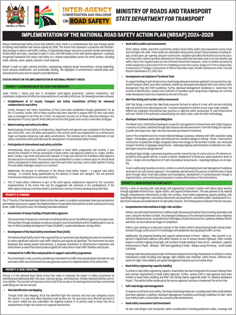 Kenya National Road Safety Action Plan 2024-2028 | PDF | Road Traffic ...