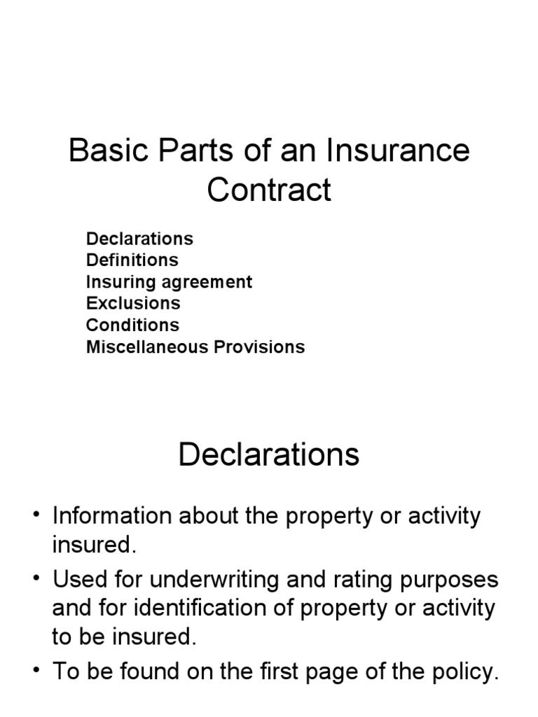 Basic Parts of an Insurance Contract (2) Deductible