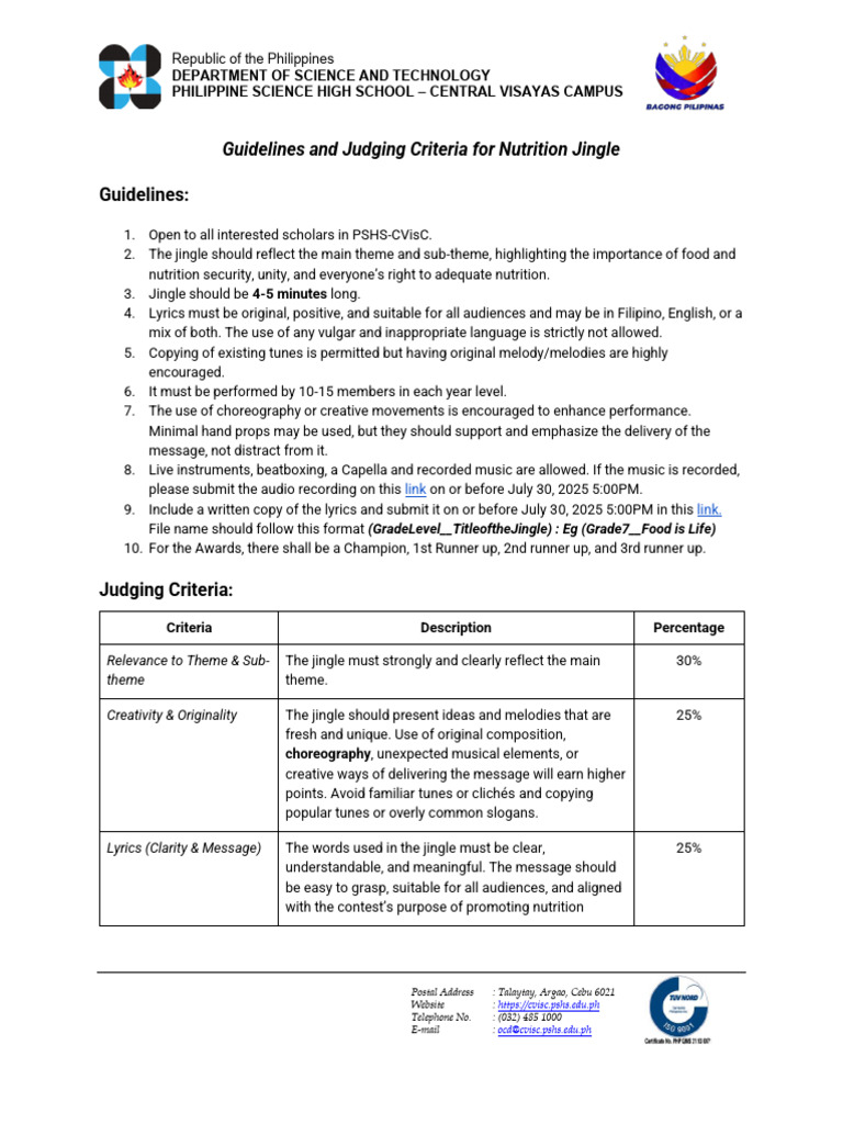 Nutrition Jingle Contest Guidelines | PDF