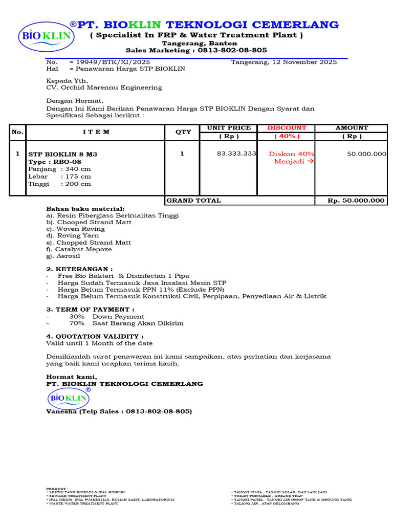 Penawaran Harga STP BIOKLIN 8 M3 | PDF
