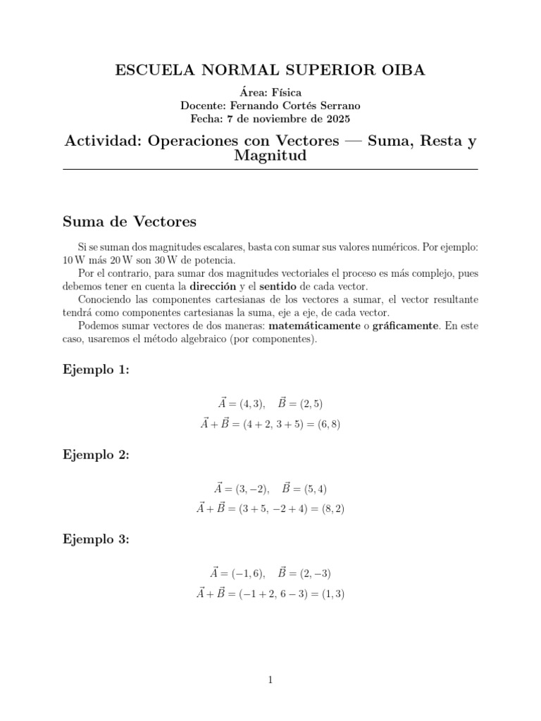 Suma y Resta de Vectores en Física | PDF | Vector Euclidiano | Sustracción