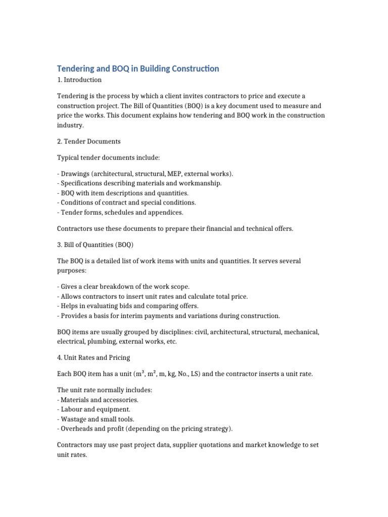 Tendering and BOQ in Building Construction | PDF | Pricing | Business