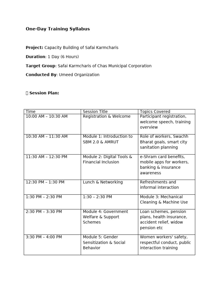Capacity Building Training for Safai Karmcharis | PDF