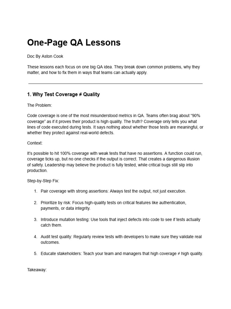 One_pagers_1756261463 | PDF | Unit Testing | Quality Assurance