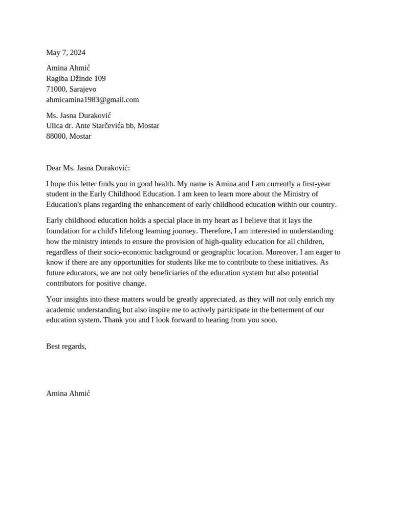 Formal Letter To Ministry of Education | PDF