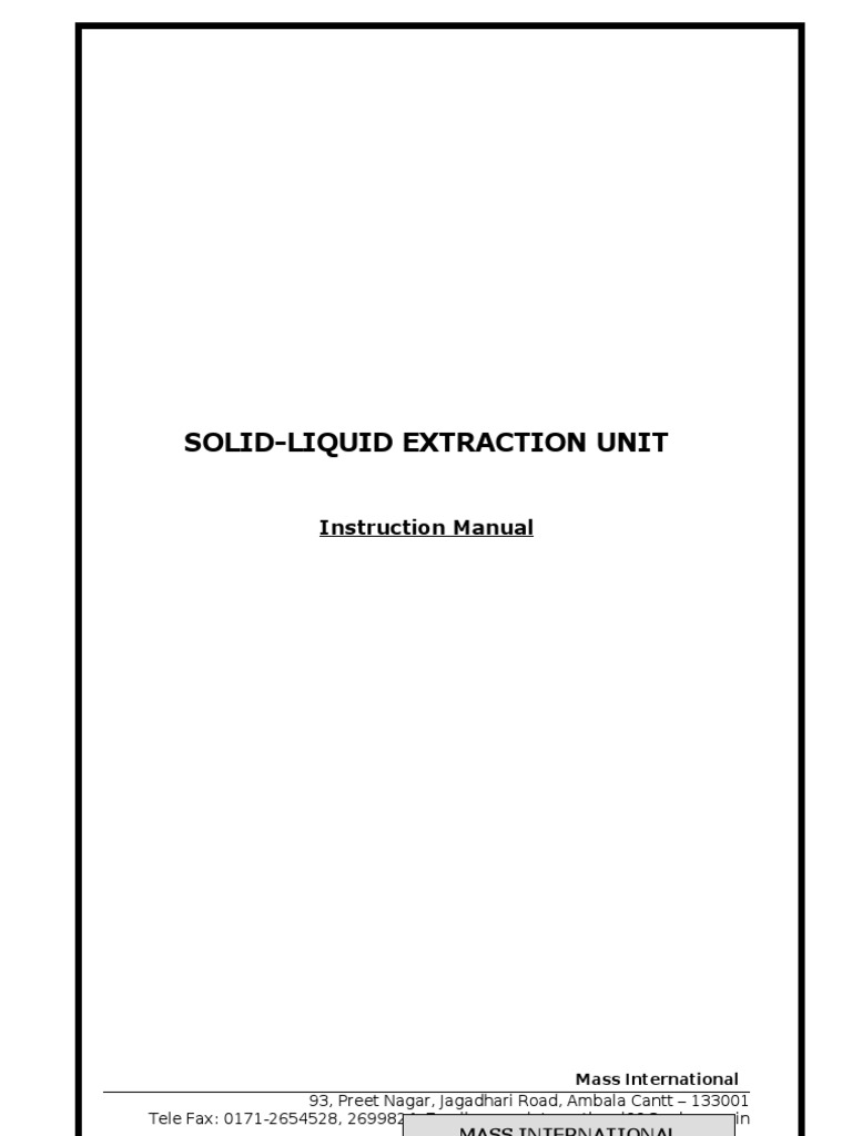 Solid-Liquid Extraction Unit Manual | PDF | Solvent | Chemistry