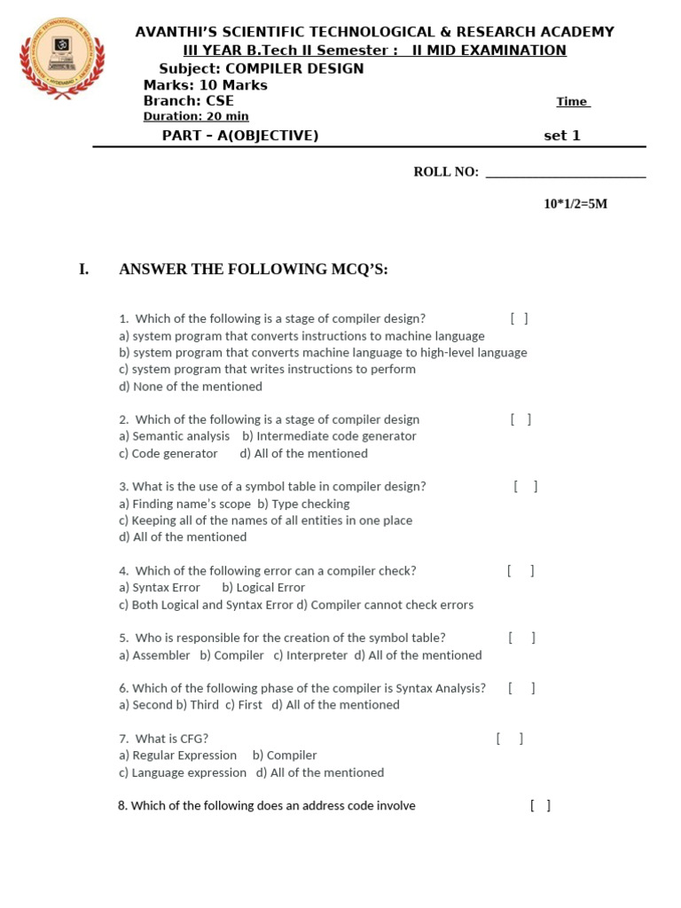 CD Bit Set 1 | PDF | Compiler | Computer Program